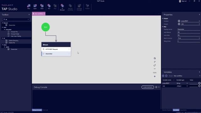 HTTP REST REQUEST & JSON Deserialization actions in TAP Studio | Tailent Automation Platform смотреть онлайн