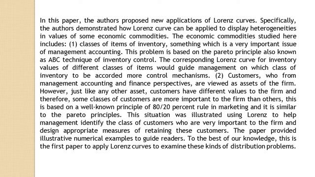 A Technical Note on New Applications of Lorenz Curves in Business Based on Pareto Principles IJAEFA смотреть онлайн