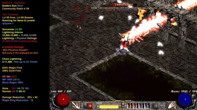 Diablo II Eastern Sun HC Sorceress Hell 13 -Travincal Chain Lightning / Lightning Inferno смотреть онлайн