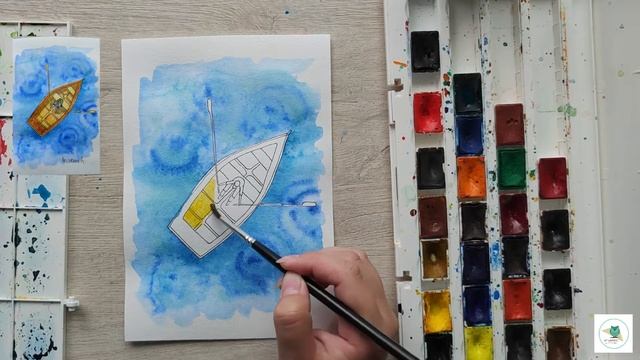 Как нарисовать лодку акварелью? Как нарисовать волны? Акварельный скетчинг. Рисование с нуля смотреть онлайн