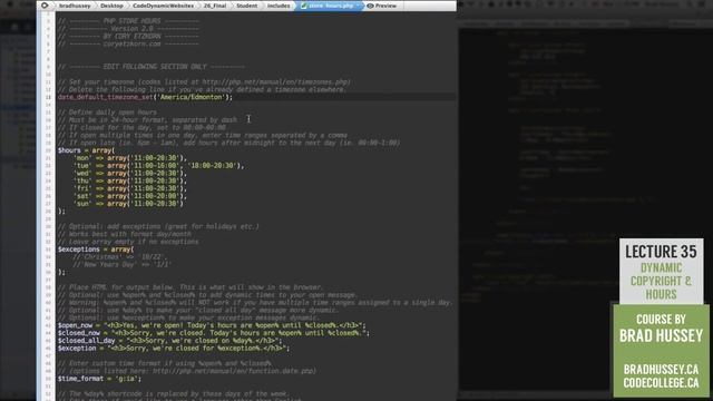 Copyright & Hours of Operation [#35] Code Dynamic Websites with PHP смотреть онлайн