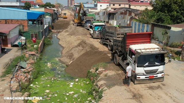 Amazing Bulldozer Pushing Sand Bury Sewage In a Village Repair The Road смотреть онлайн
