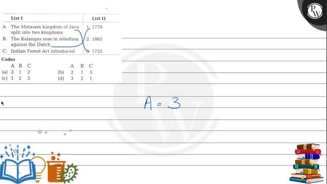 List I List II A. The Mataram kingdom of Java 1.1770 split into two kingdoms B... смотреть онлайн