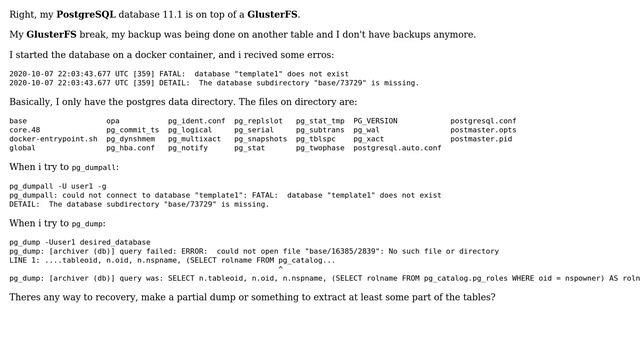 Corruption of files in postgres: The database subdirectory "base/13067" is missing смотреть онлайн