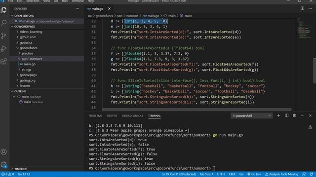 Golang, Ascending Sort - sort package смотреть онлайн