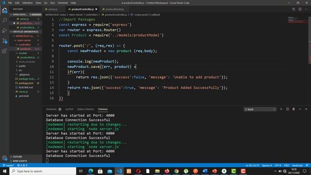 MERN (MongoDb, Express, React, Nodejs) CRUD - Creating Controller and POST Endpoint смотреть онлайн