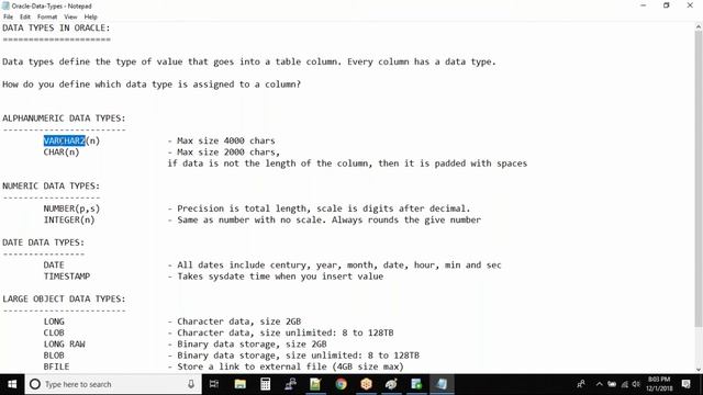 Oracle SQL Alphanumeric Data Types | Oracle SQL fundamentals смотреть онлайн