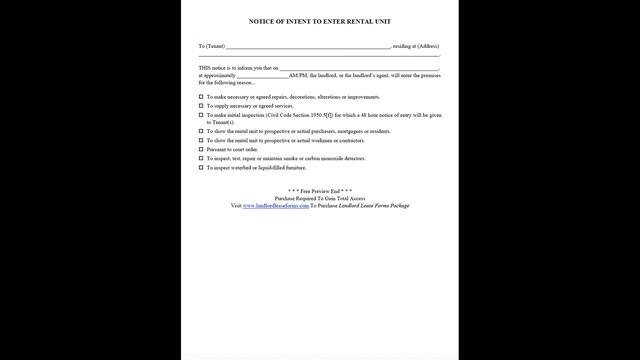 Notice Of Intent To Enter Rental Unit: Landlord Lease Forms смотреть онлайн