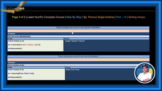 Learn NumPy Complete Course |Step By Step| Sorting Arrays |Ponnuri Gopie Krishna |Part-14 смотреть онлайн