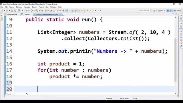 product of number list v1 in java смотреть онлайн