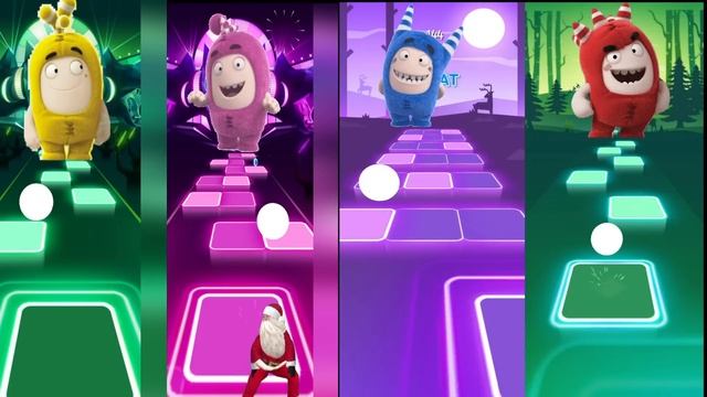 Oddbods Jeff VS Oddbods Pogo VS Oddbods Zee VS Oddbods Fuse  Tiles Hop EDM Rush!Dancing Santa.