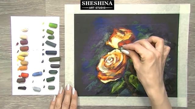 How to draw yellow red roses with soft pastels ? FLOWERS смотреть онлайн