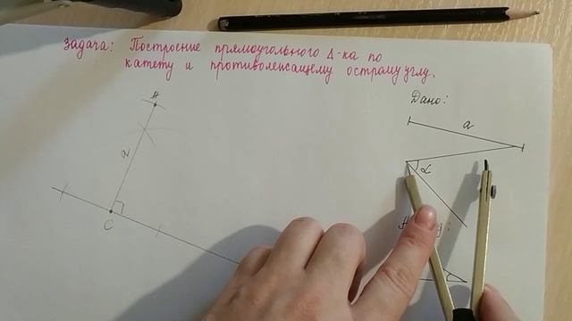 Построение прямоугольного треугольника по катету и противолежащему острому углу