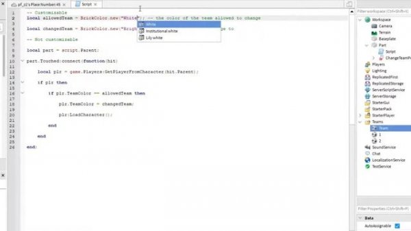Change Teams On Touch, with allowed teams |  Roblox Studio