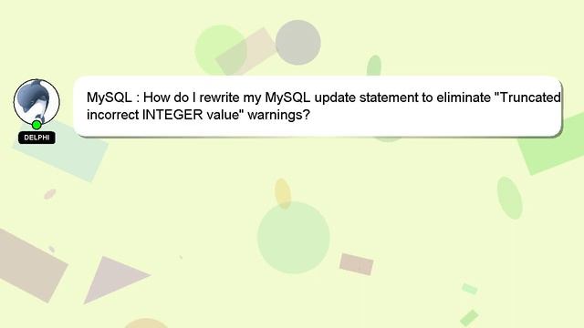 MySQL : How do I rewrite my MySQL update statement to eliminate "Truncated incorrect INTEGER value" смотреть онлайн