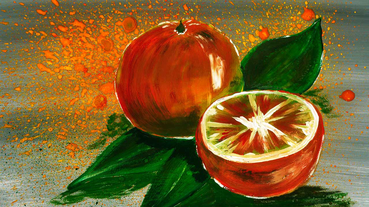 Как нарисовать интерьерную картину. Рисуем апельсины. Рисуем натюрморт. смотреть онлайн