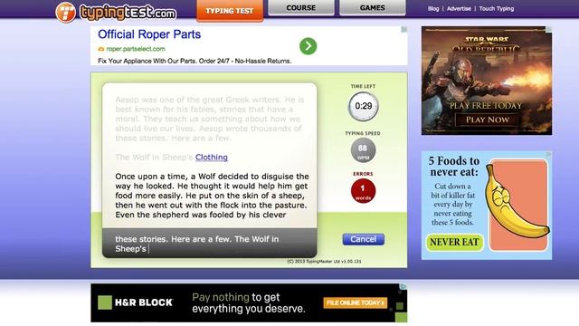 TypingTest.com Typing Test - Aesop's Fables (1 minute) смотреть онлайн