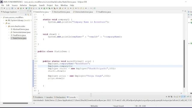 Use of Static, Final and Abstract keyword in Java | Java Tutorial For Beginners | Shachi Codes |ch1 смотреть онлайн