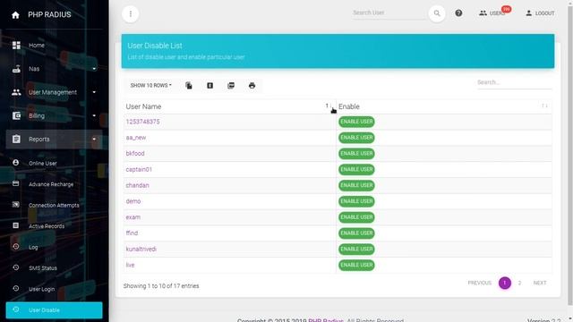 display disabled user list | Reports | PHP Radius смотреть онлайн
