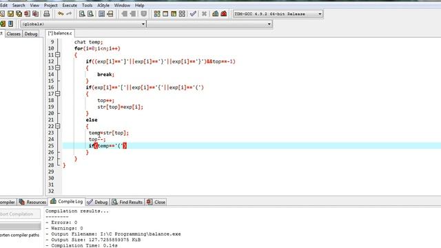 Check for balanced parentheses in an expression C program смотреть онлайн
