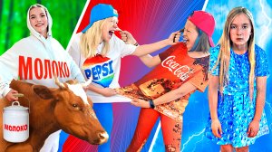 Стали НАПИТКАМИ на 24 часа! Девушка КОЛА vs ПЭПСИ! Если бы напитки были людьми