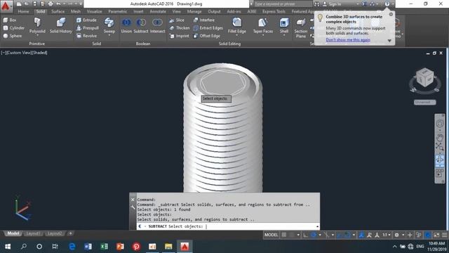 Autocad tutorial How to make set screw 3d modeling in autocad смотреть онлайн