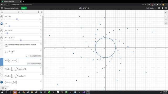 Desmos Fibonacci Spiral Points Generator смотреть онлайн