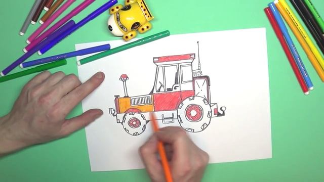 Рисуем трактор, как нарисовать трактор, фломастеры уроки рисования how to draw a tractor смотреть онлайн