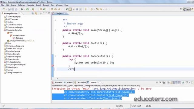 Java Programming Tutorial - 25 Introduction to an Exception, Runtime stack mechanism смотреть онлайн