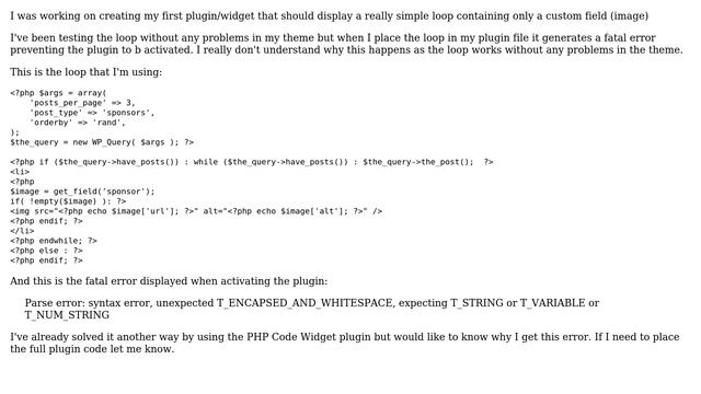 Wordpress: WP_query returns error when used for custom widget смотреть онлайн