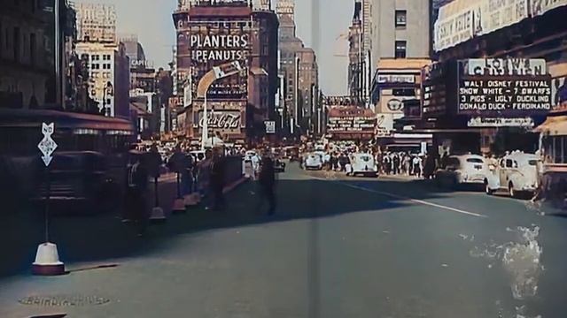 New York 1940s In Color, Time Square [60fps, Remastered] With Sound