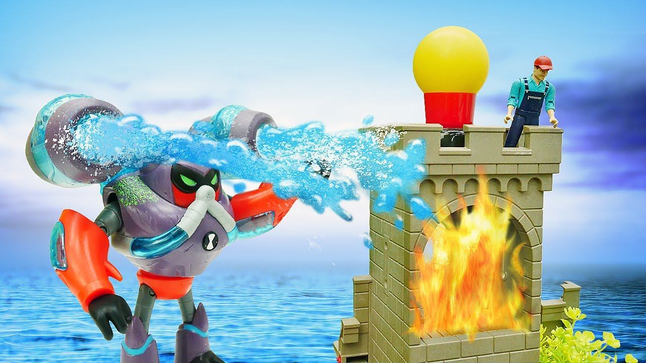 БЕН 10 игры битвы - Водохлёст тушит пожар на маяке! Бен Тен против злодеев! - Супергерои видео игры смотреть онлайн