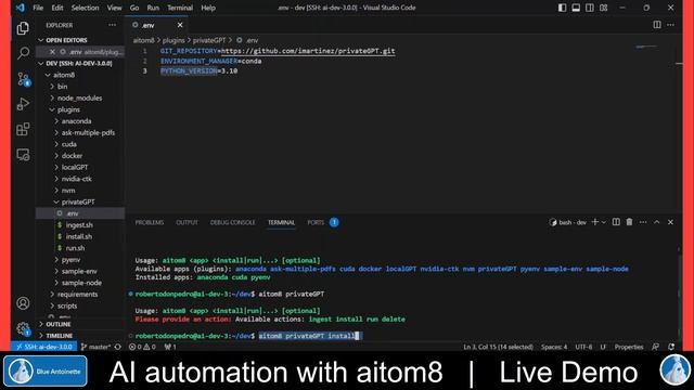 AI automation with aitom8 | privateGPT sample with automated virtual environment | Live demo смотреть онлайн