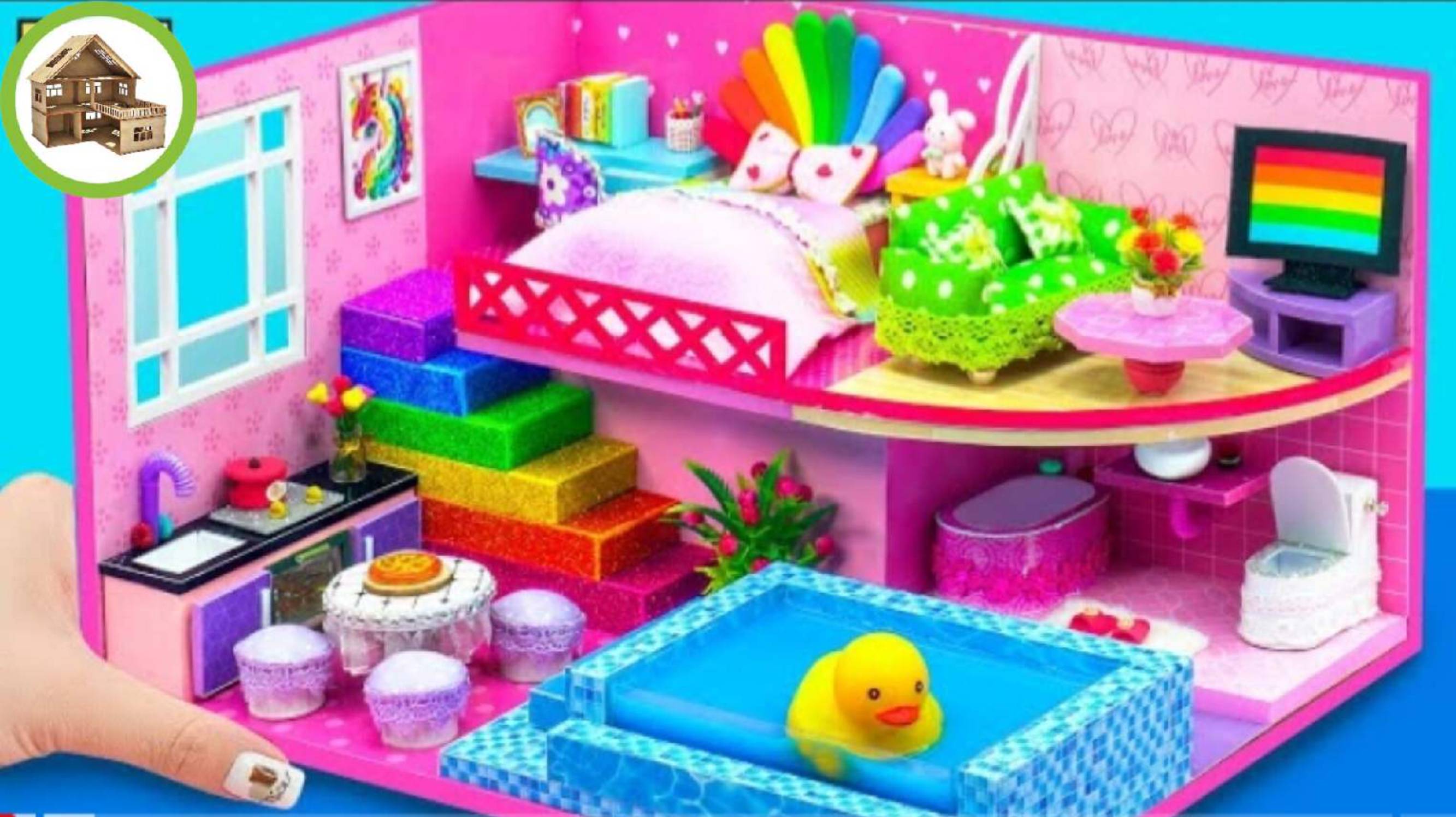 Маленький деревянный миниатюрный цветной домик для девочки из картона / 295 смотреть онлайн