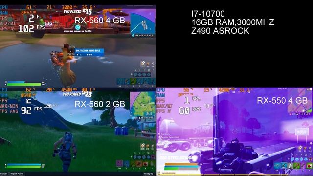 RX 550 4GB Vs RX 560 2GB Vs RX 560 4GB With I7 9700f, Fortnite, 1080p Low