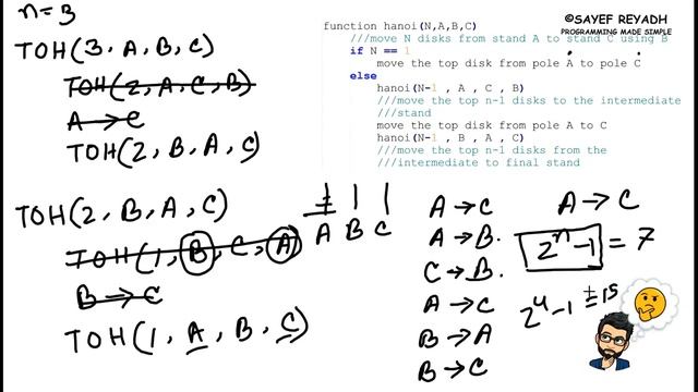 Data Structure - Tower of Hanoi Recursion and Stack Algorithm Simulation Bangla - বাংলা смотреть онлайн