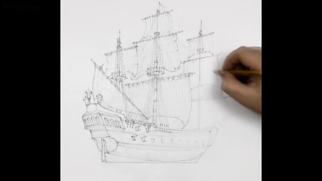How to draw pirate sailing ship (Black Pearl) - Easy Perspective Drawing 38 смотреть онлайн
