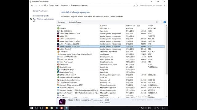 How to uninstall Adobe Premiere Pro CC 2018
