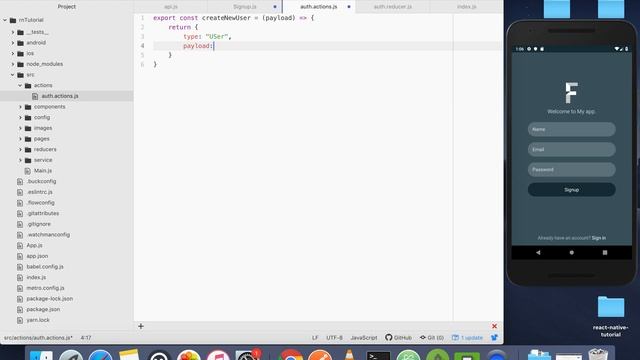 React native tutorial Part 5 - Signup Form Integration with Backend and Use of Redux Thunk смотреть онлайн