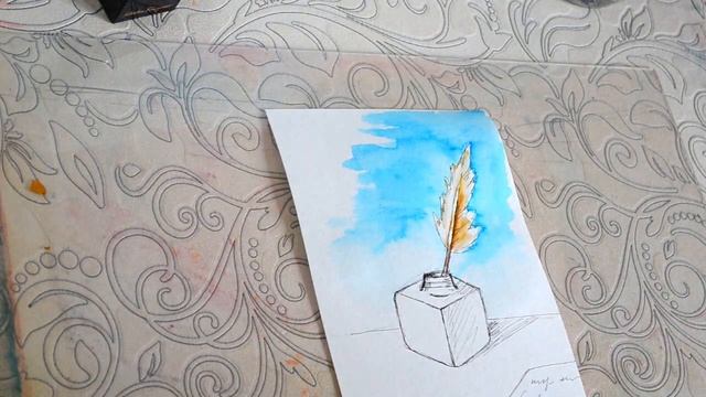 ЧЕРНИЛЬНИЦА с пером. Как нарисовать открытку акварелью. смотреть онлайн
