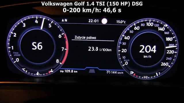 Volkswagen Golf 1.4 TSI (150 HP) DSG acceleration: 0-100 km/h, 0-200 km/h :: 1001cars смотреть онлайн