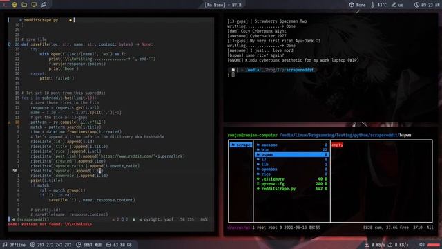 Scraper r/unixporn rice in Python RedditAPI смотреть онлайн