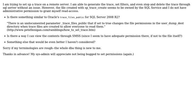 Databases: SQL Server: How can I read server-side traces with limited permission? смотреть онлайн