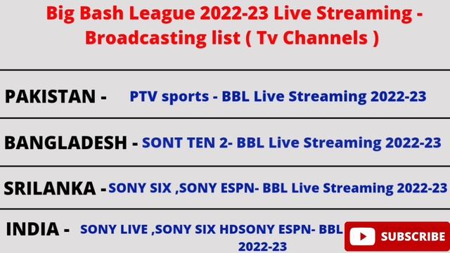 Big Bash League 2022-23 / Live streaming Tv channels & Free App // смотреть онлайн