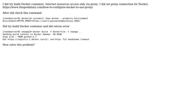 Docker build via proxy returned TLS handshake timeout смотреть онлайн
