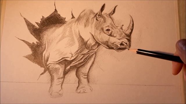 КАК НАРИСОВАТЬ 3D РИСУНОК НА БУМАГЕ КАРАНДАШОМ. РИСУЕМ 3D НОСОРОГА. ПОДРОБНОЕ ПОЭТАПНОЕ РИСОВАНИЕ? смотреть онлайн
