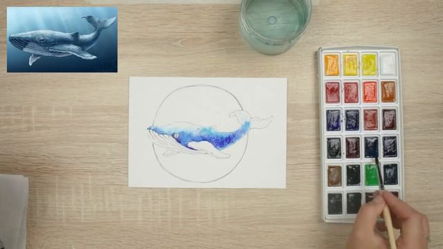 Как нарисовать кита. Урок рисования. Скетчинг для начинающих. смотреть онлайн
