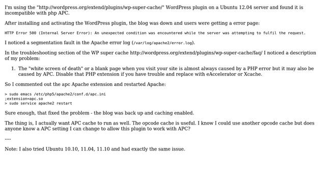Incompatibility between WP super cache and PHP APC? смотреть онлайн