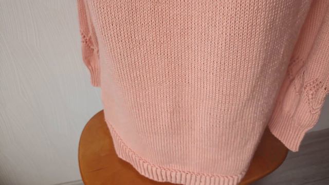 Джемпер с круглой кокеткой, с кружевными фестонами "Персик", обзор готового изделия смотреть онлайн
