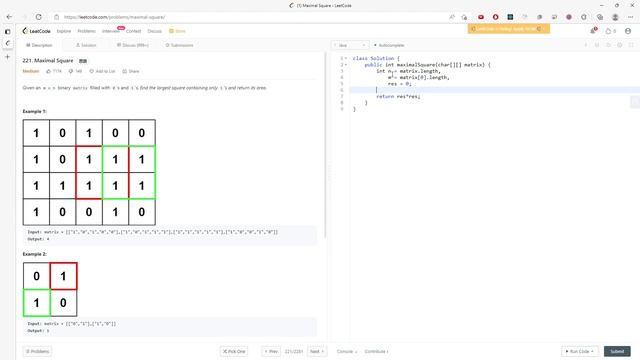LeetCode 221 | Maximal Square| Matrix | Java смотреть онлайн